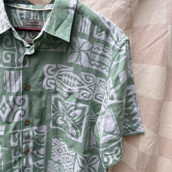 Quiksilver Mens Waterman Collection Shirt, Short Sleeve, White/Green, Size M - Picture 4 of 7